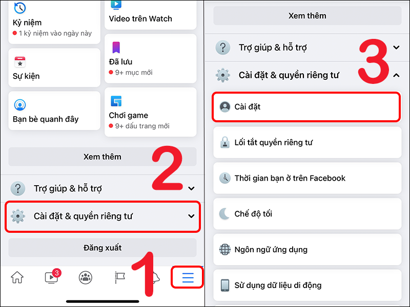 Vào cài đặt tài khoản Facebook